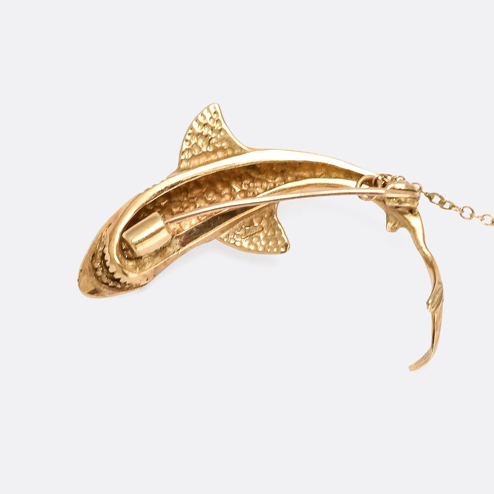 Vintage Gold Shark Brooch