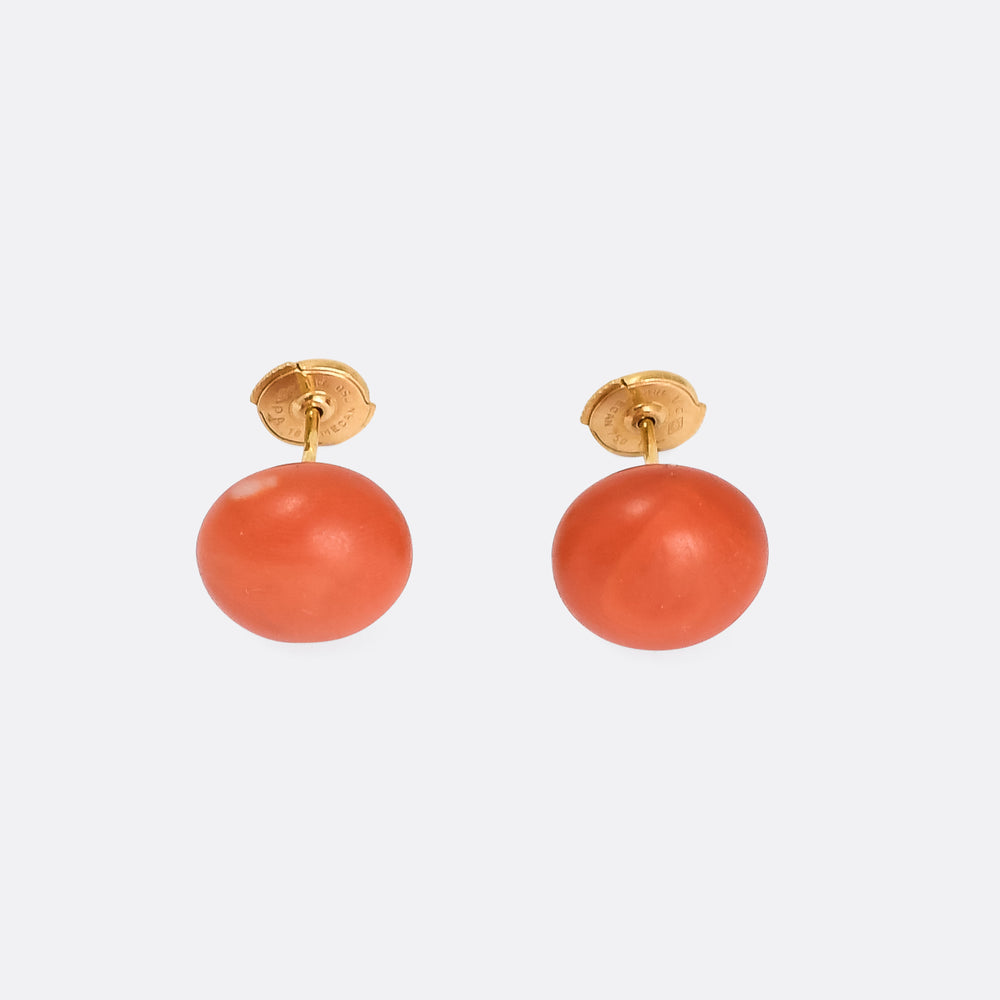 Vintage Orange Coral Stud Earrings