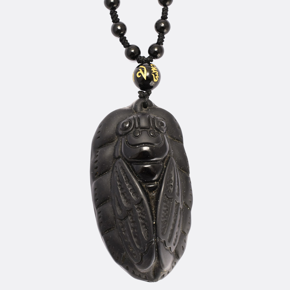Vintage Oversized Black Cicada Necklace