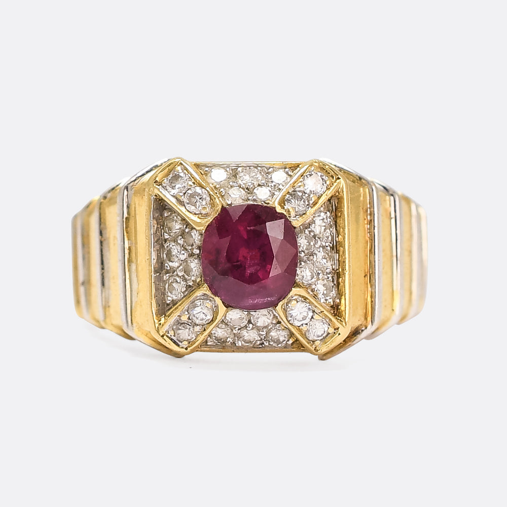 Vintage Ruby & Diamond Cross Cluster Ring