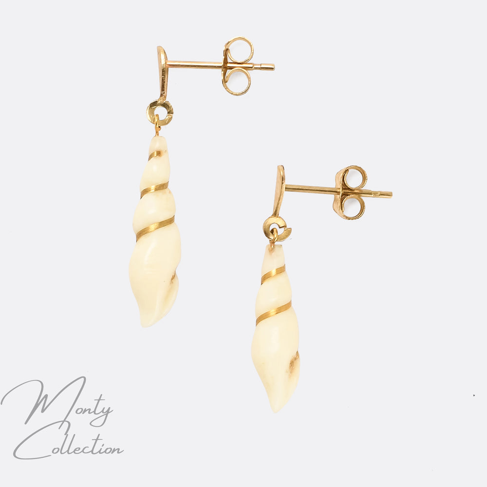 Vintage Spiral Seashell Earrings