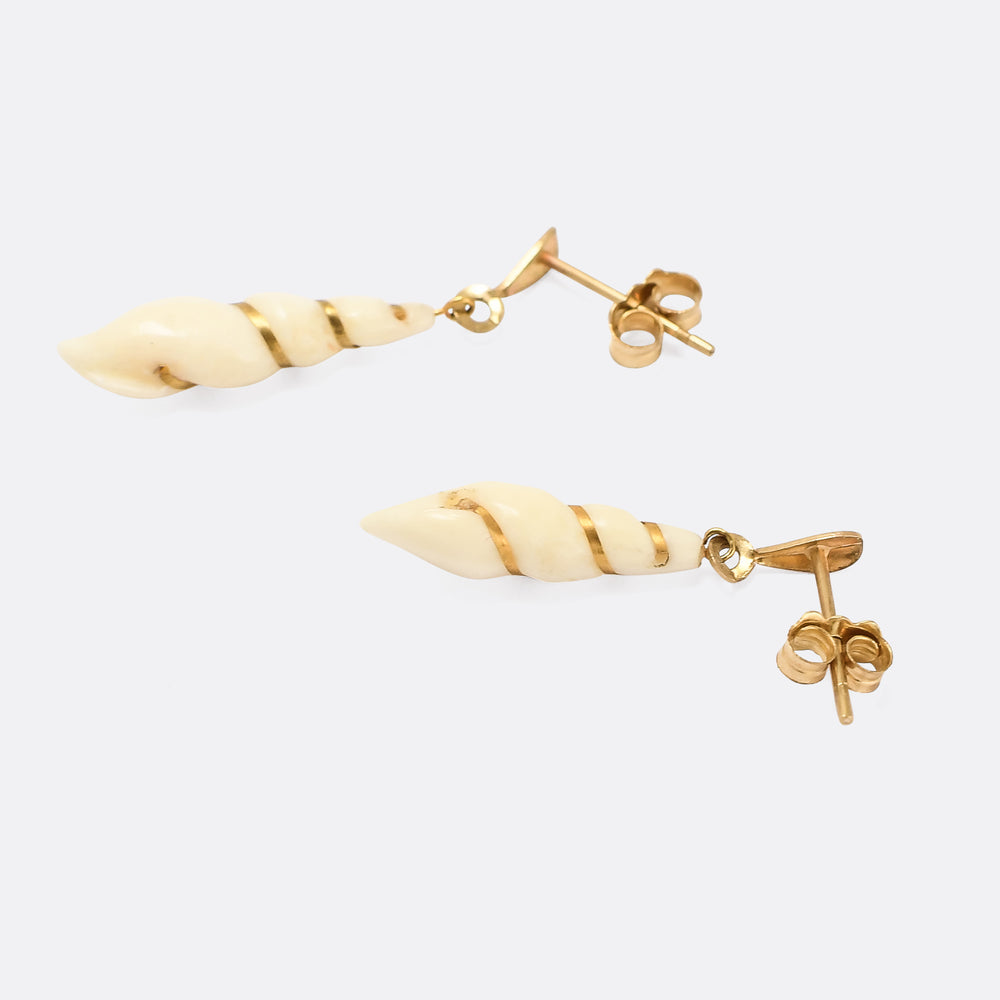 Vintage Spiral Seashell Earrings
