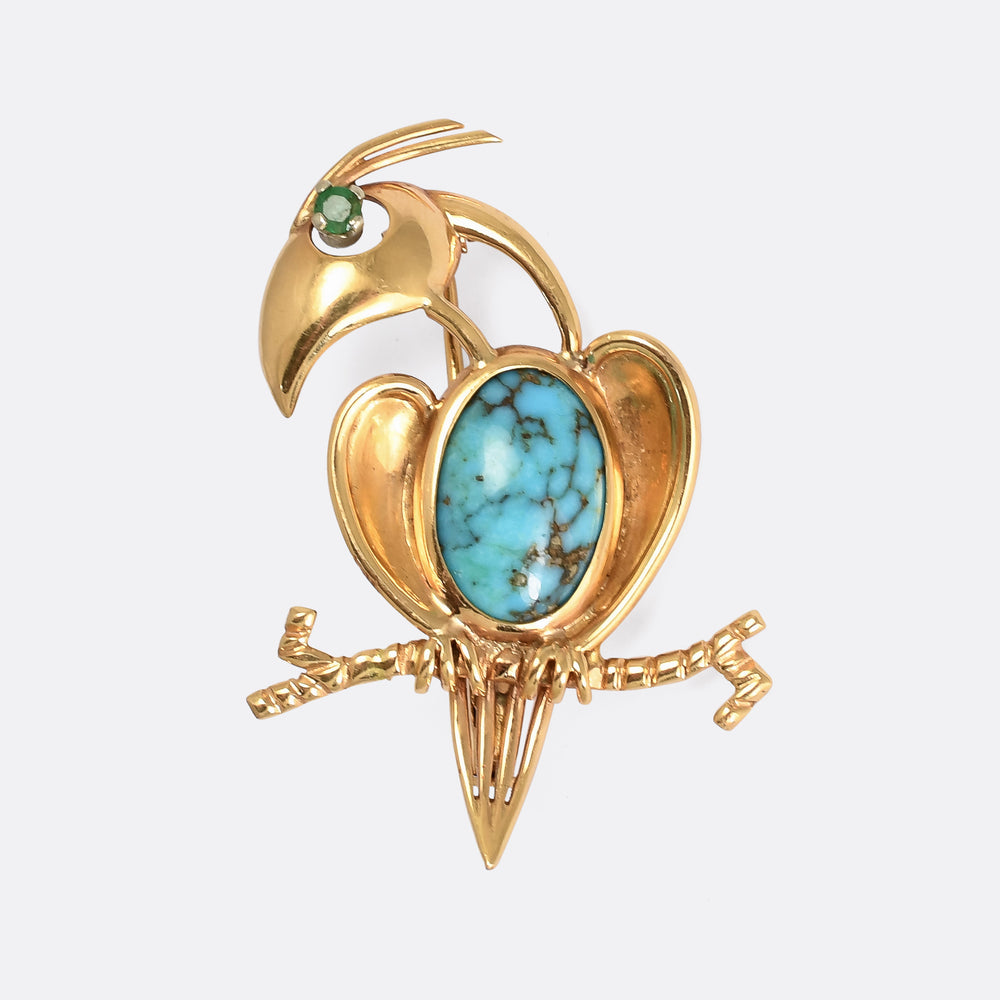 Vintage Turquoise & Emerald Parrot Brooch
