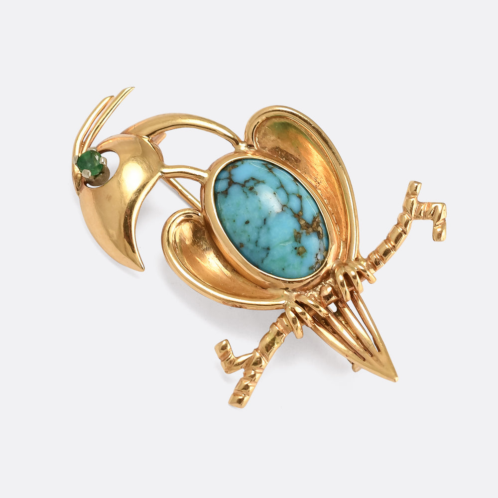 Vintage Turquoise & Emerald Parrot Brooch