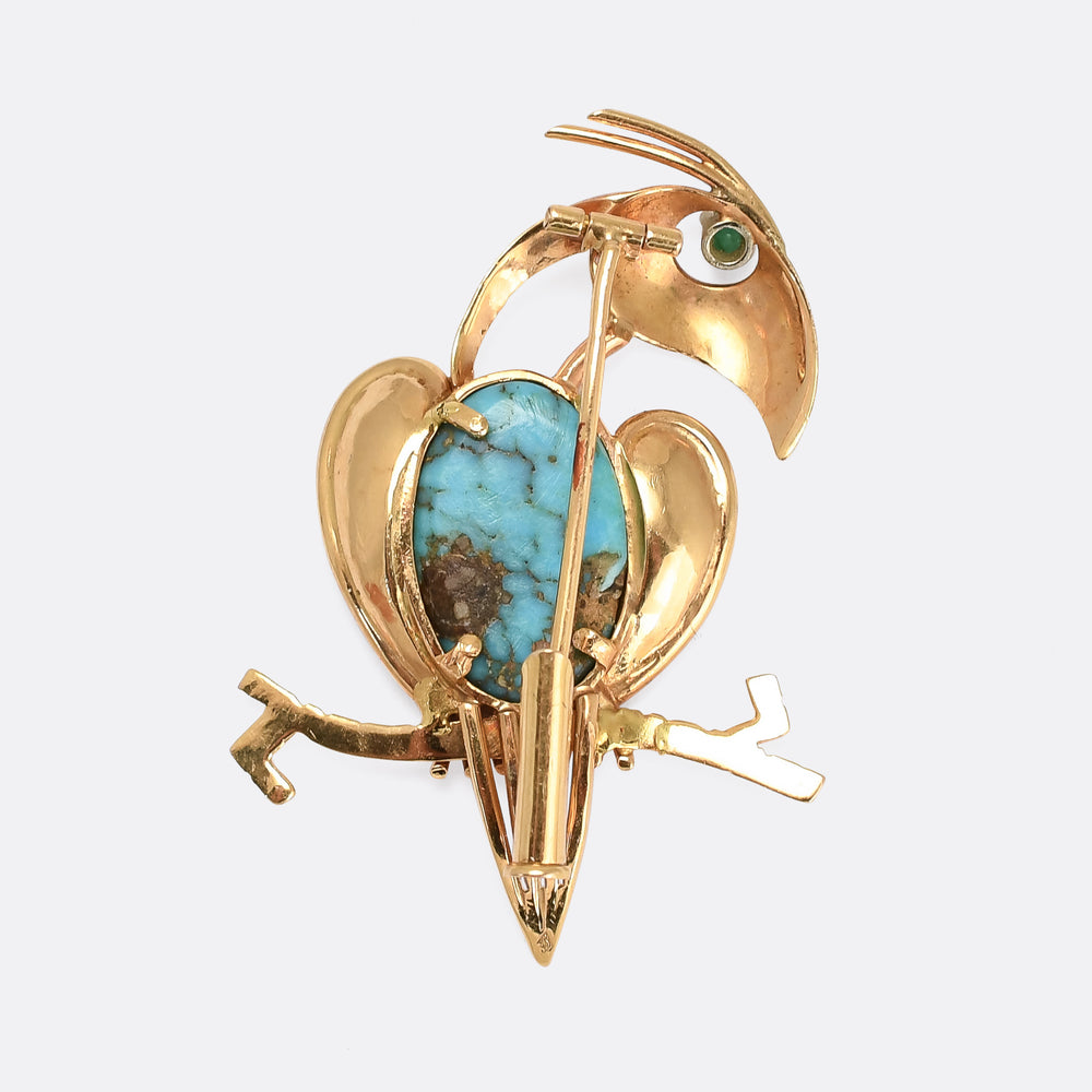 Vintage Turquoise & Emerald Parrot Brooch