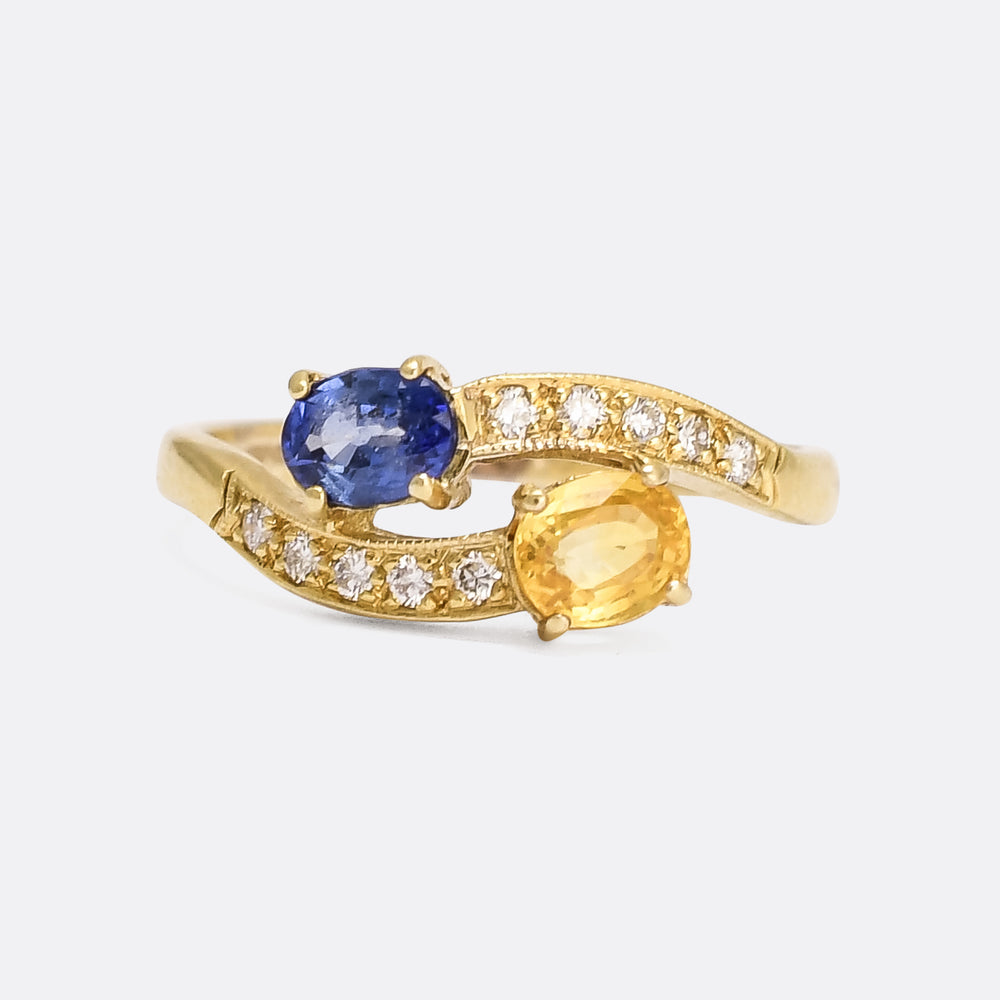 Vintage Yellow & Blue Sapphire Toi Et Moi Ring