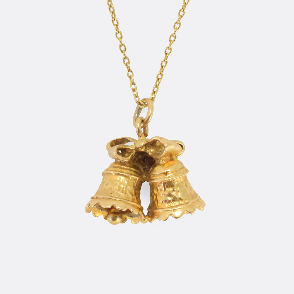 Vintage Gold Bells & Bow Charm Pendant