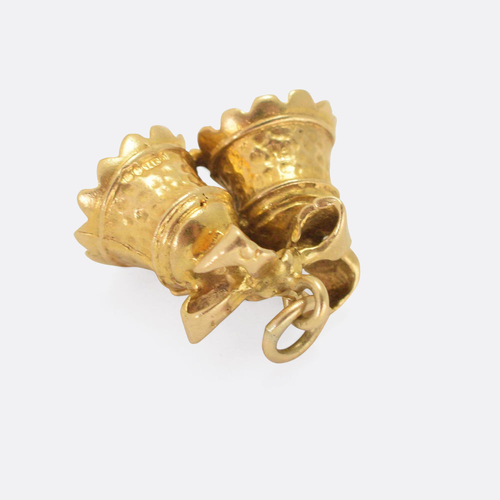 Vintage Gold Bells & Bow Charm Pendant