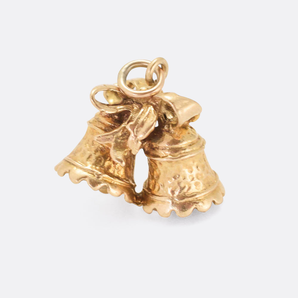 Vintage Gold Bells & Bow Charm Pendant
