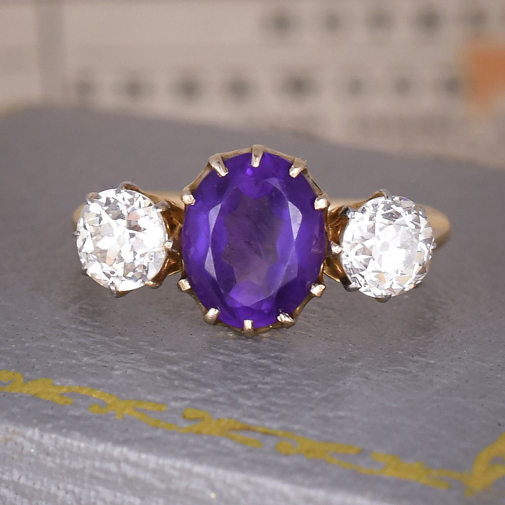 Late Victorian Amethyst & Old Cut Diamond Trilogy Ring
