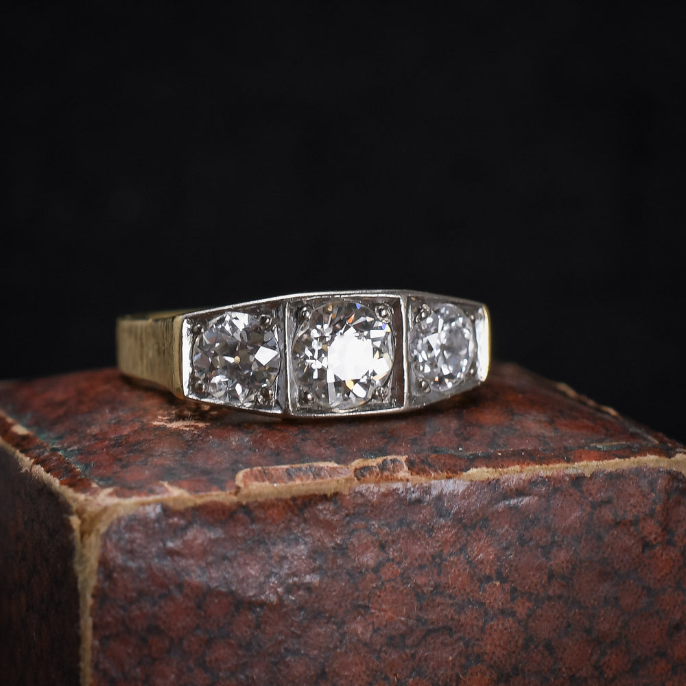 Mid-Century 2 Carat Old Cut Diamond Trilogy Ring